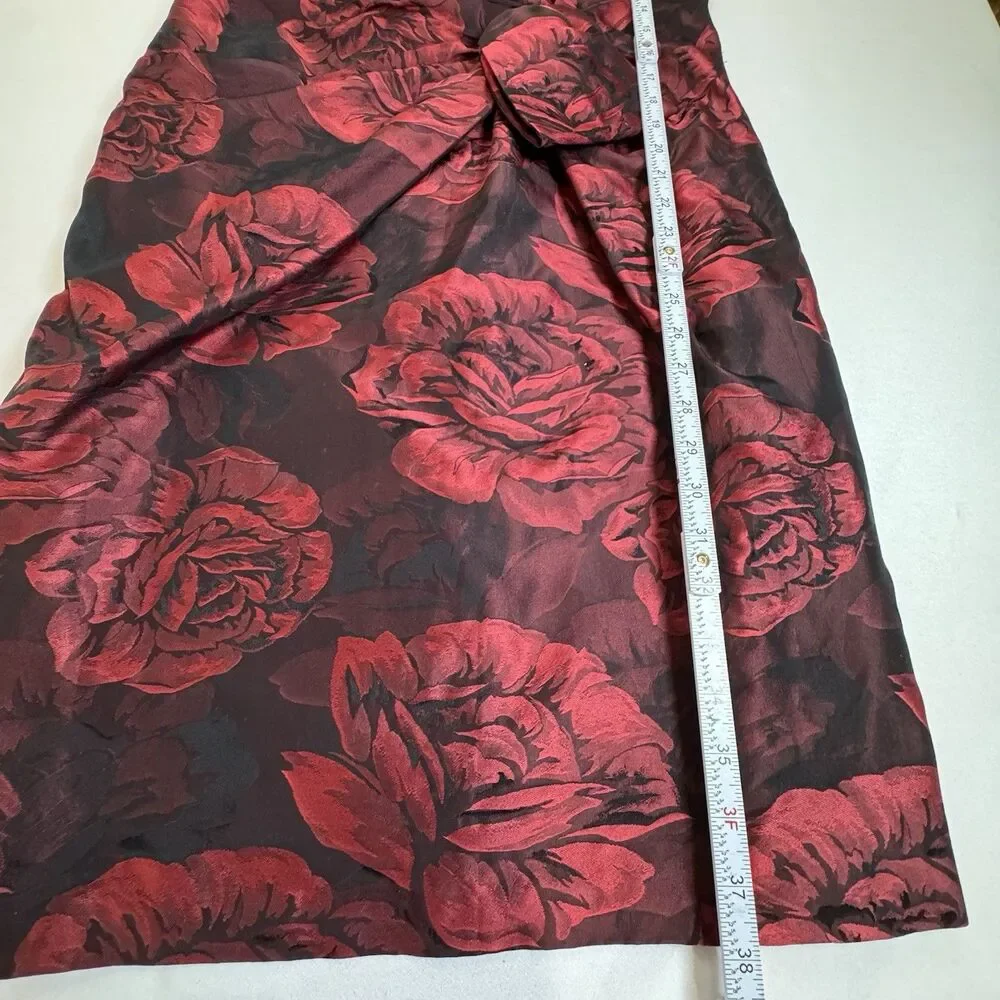 Anne Klein Red Floral Dress Sleeveless Sheath Knee Length Size 14 Cocktail Party